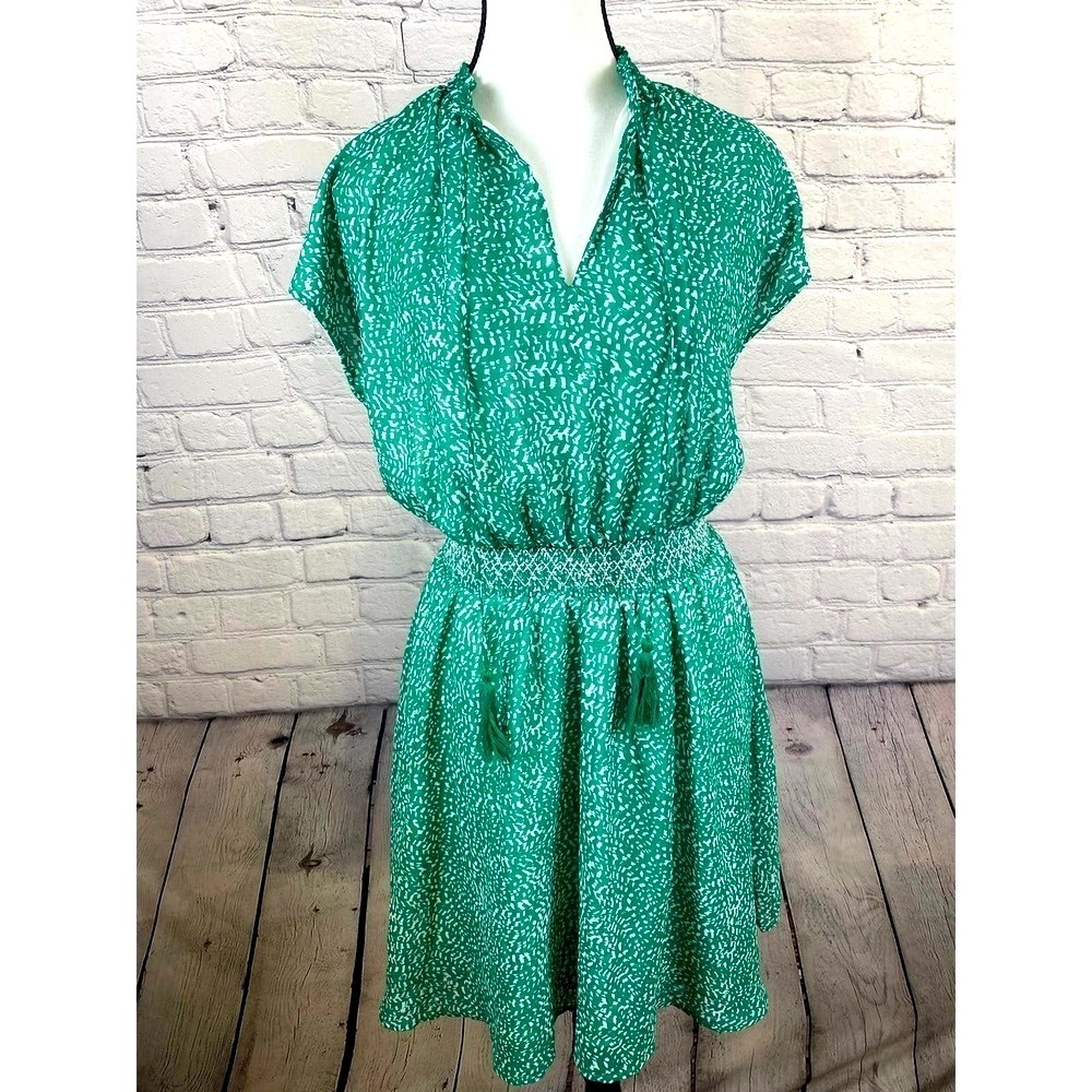 Ophelia Roe Boho Green Geometric Short Sleeved Dress size Small EUC